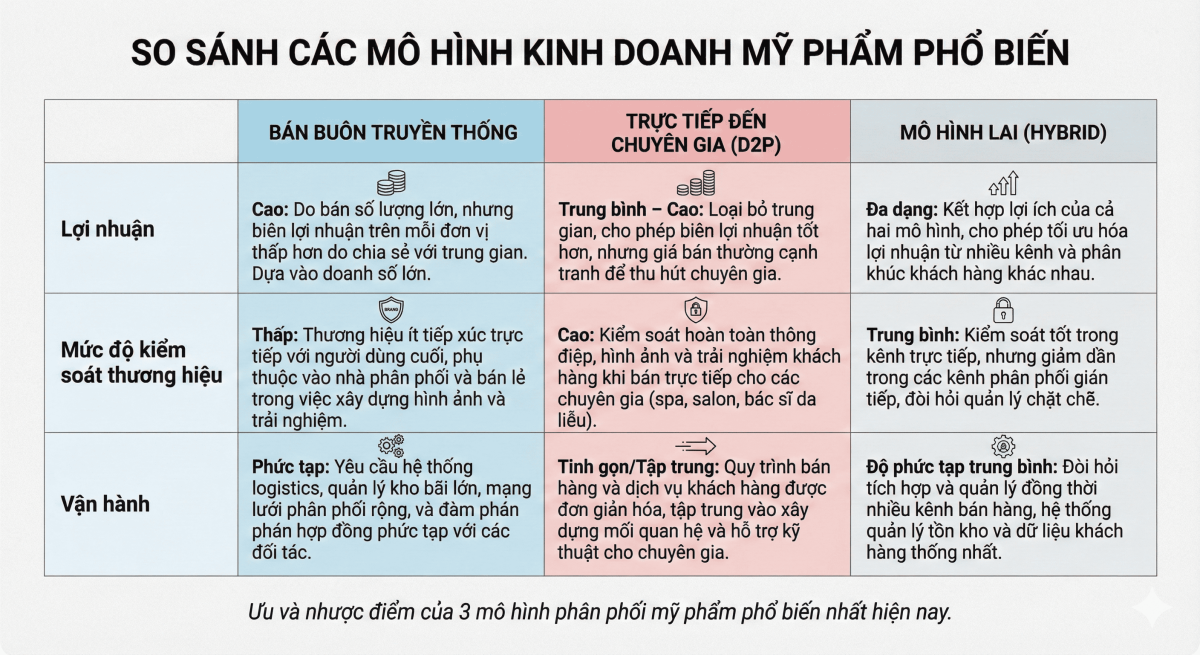 Chiến Lược Kinh Doanh Mỹ Phẩm B2B: Lộ Trình "Kiến Tạo Đế Chế" Từ A-Z 2 Ưu và nhược điểm của 3 mô hình phân phối mỹ phẩm phổ biến nhất hiện nay.