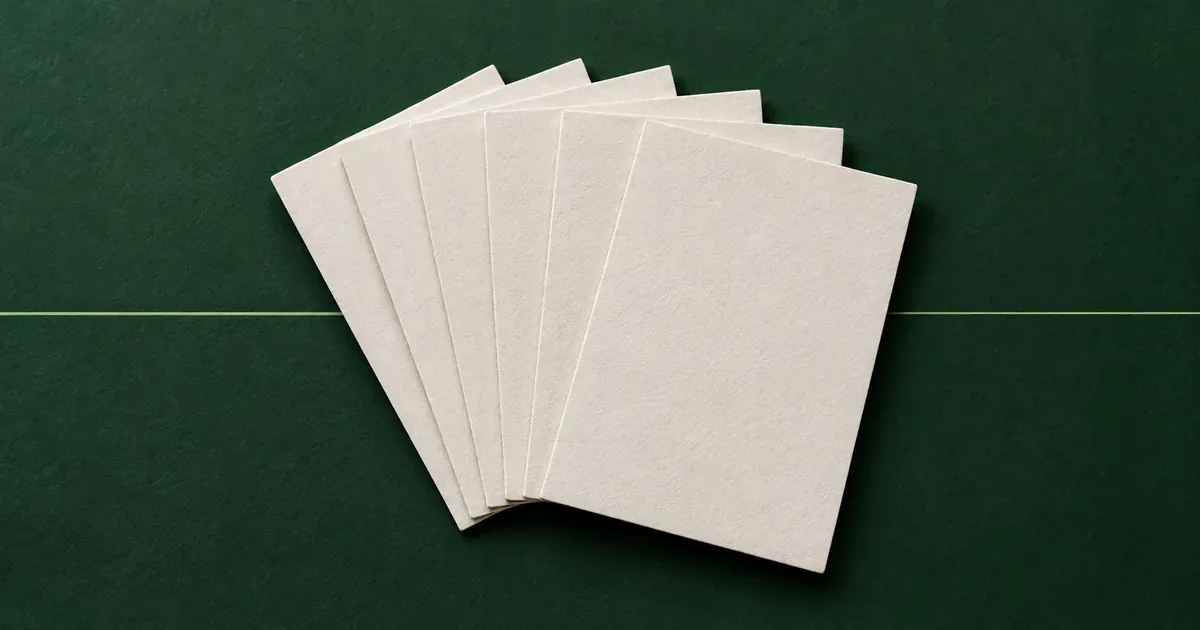 Các tấm thẻ giấy trống xếp thành bộ gợi ý việc chuẩn bị brief gia công mỹ phẩm